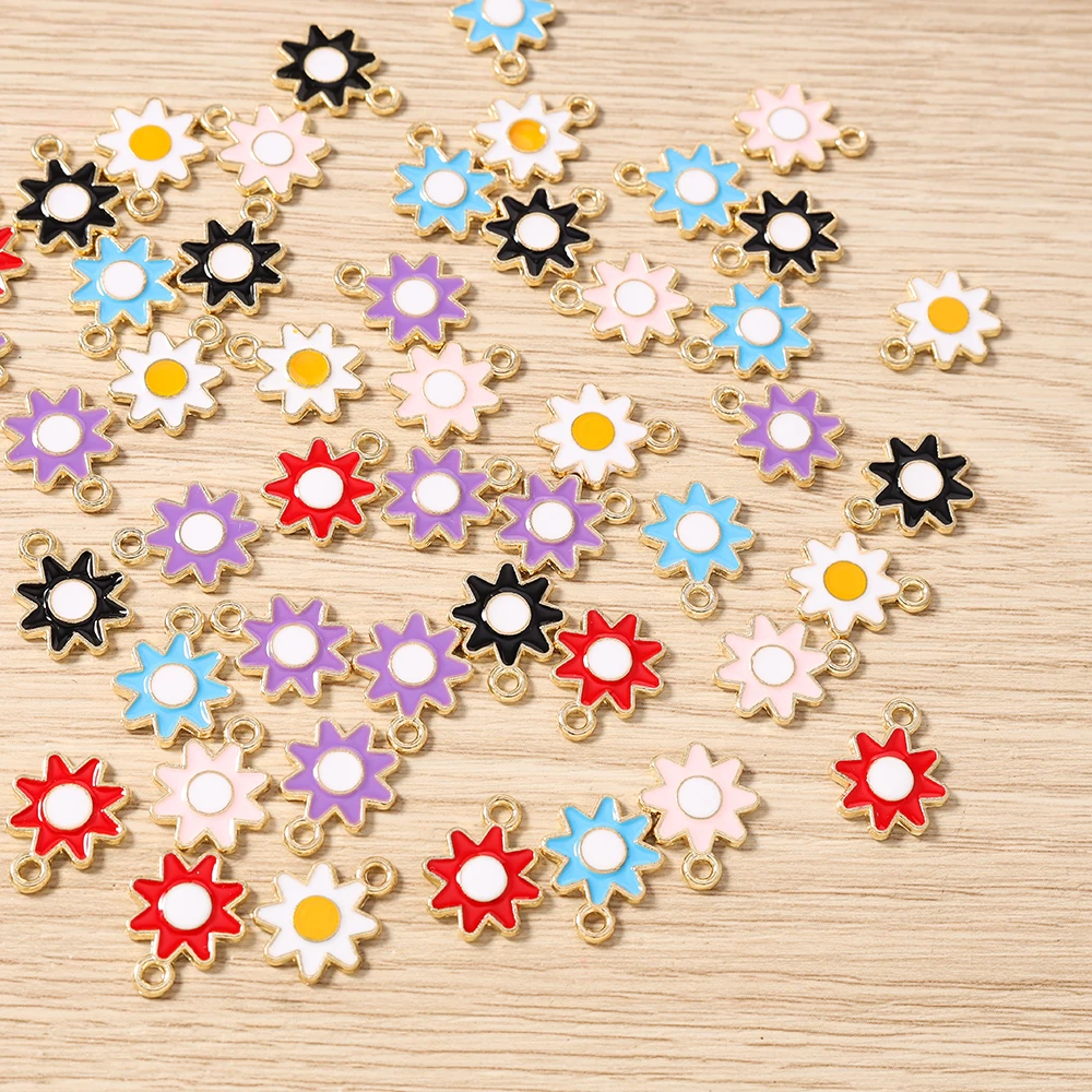 Tusember 20 Stück 12*16mm Niedliche Bunte Sonnenanhänger Emaille-Sonnenblumen-Charms für Schmuckherstellung Ohrringe Armband Halskette DIY Basteln – Detail 2