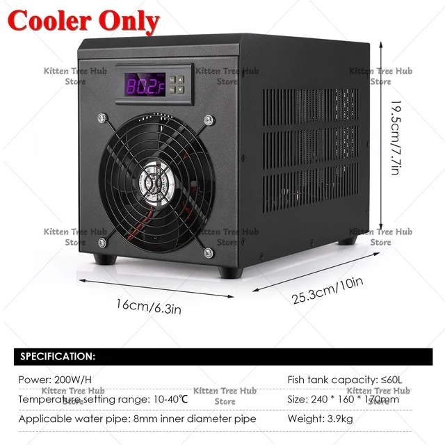 180W Aquarium Water Chiller 60L Fish Tank Cooler Heater System 10-40℃ Constant Temperature Device Sustainable Refrigeration