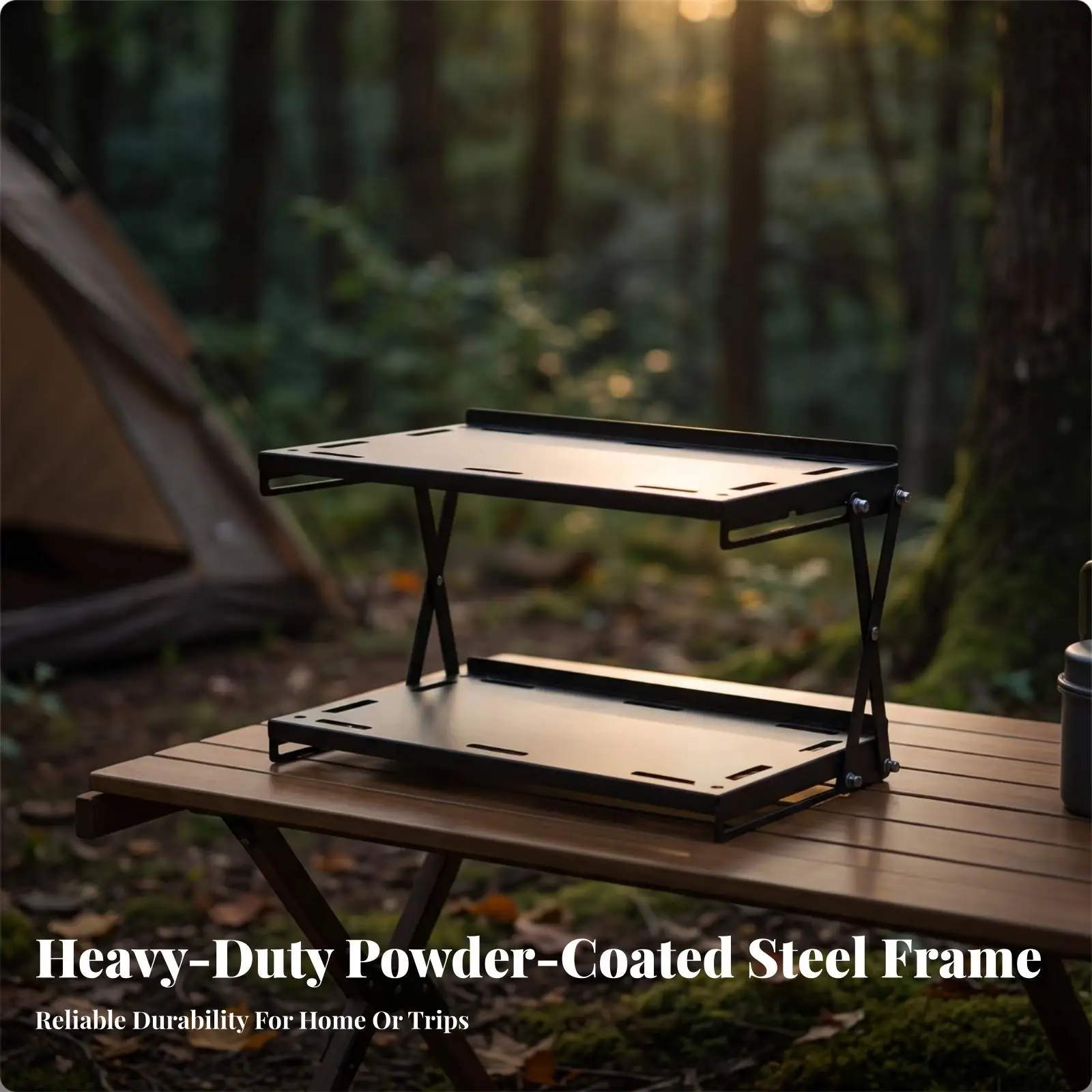 Sturdy Camping Rack | Metal, Foldable Rack with Diagonal Support, Compact,