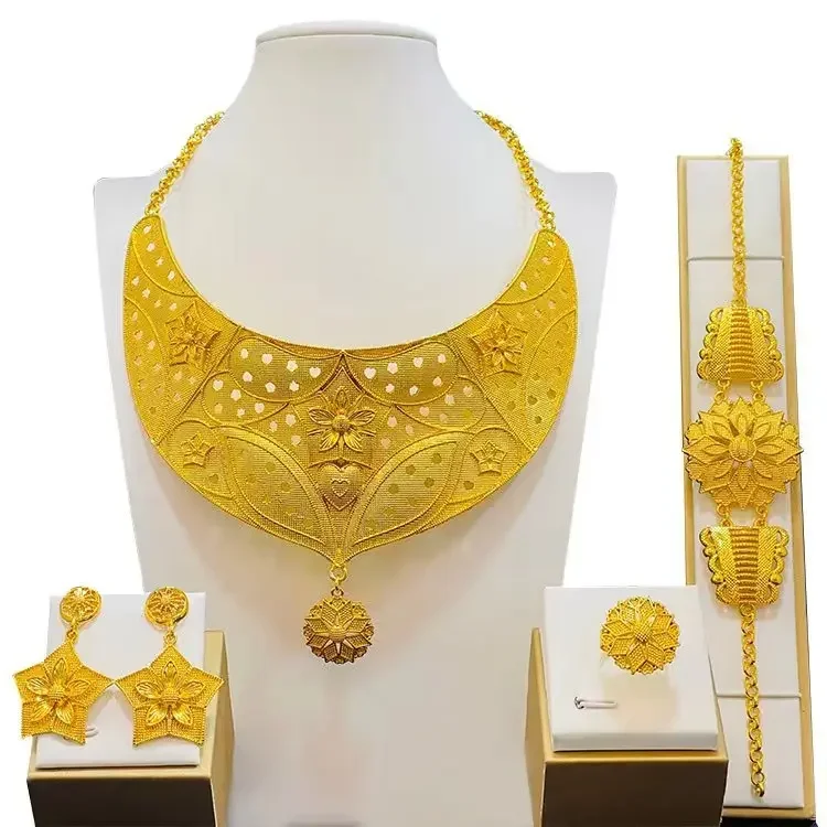 African Dubai Thailand 24K Gold Plated Bead Necklace Bracelets Set Indian Bridal Accessories Gifts Luxury Jewellery Necklace
