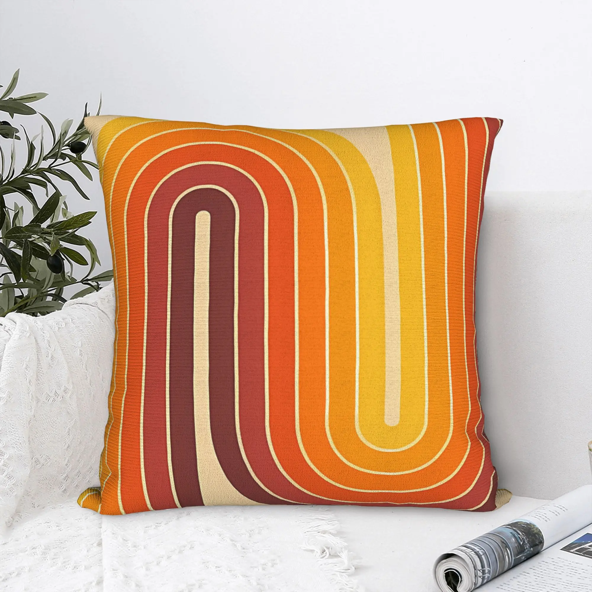 Retro Geometric Pillow Cover – 70s Style Abstract Design for Living Room, Bedroom & Mid-Century Decor