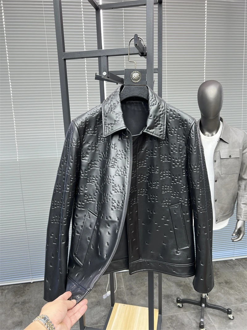 

Svip Exclusive 47W Leather Jaet Men's Faion Urban Sle Collared Genuine Cowhide Leather High-End Autumn Collection