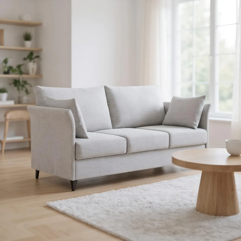 أريكة حديثة لمنتصف القرن مكونة من 3 مقاعد بقدرة 65.35 وات أريكة بمقعد عميق لغرفة المعيشة، أريكة قماشية مكونة من 3 أشخاص أريكة مريحة للنوم