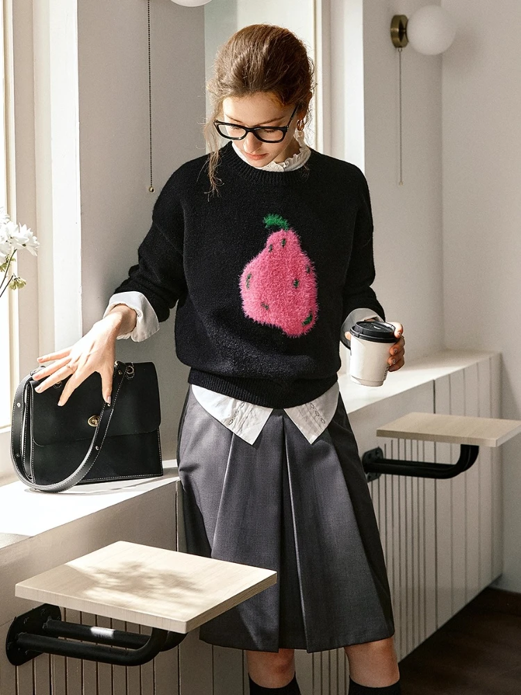 

OLrain Jacquard Sweater for Woman 2025 Autumn New O-neck Loose Knitted Pullover Fashion Commute Long Sleeve Knitwear O57QM001015