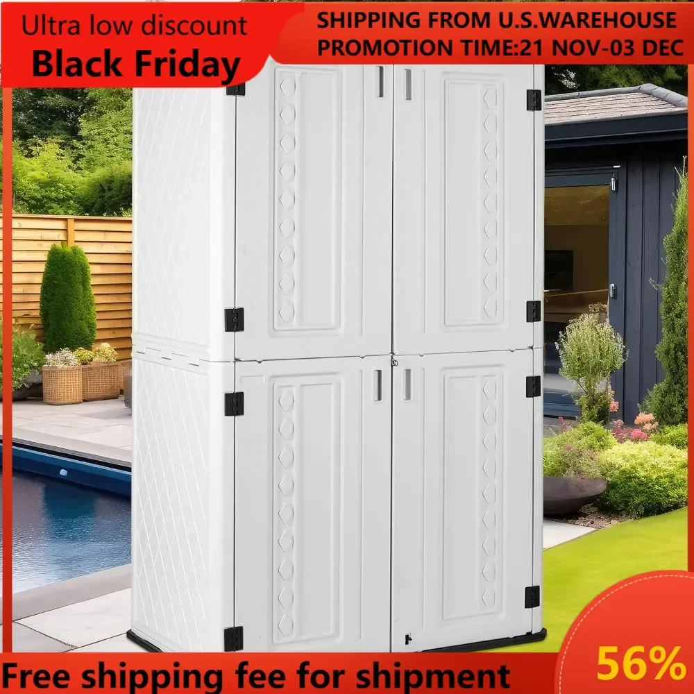 

66 Cu.ft Outdoor Vertical Storage Shed, 6*3.8 ft Thick HDPE Resin Storage Cabinet, All Weather Lockable Storage Cabinet,