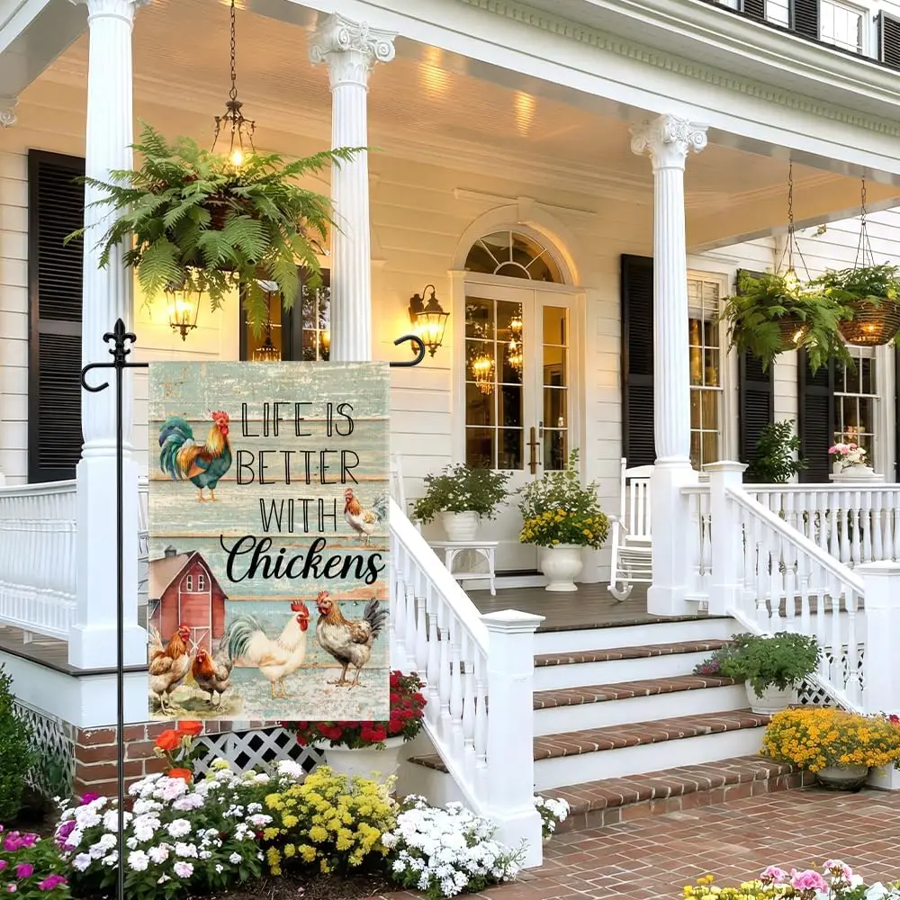 Life is Better with Chickens Garden Flag, 12 x 18 Inch Double Sided Decor Flag for Outdoor Farmhouse Backyard Chicken Coop,  MMZ