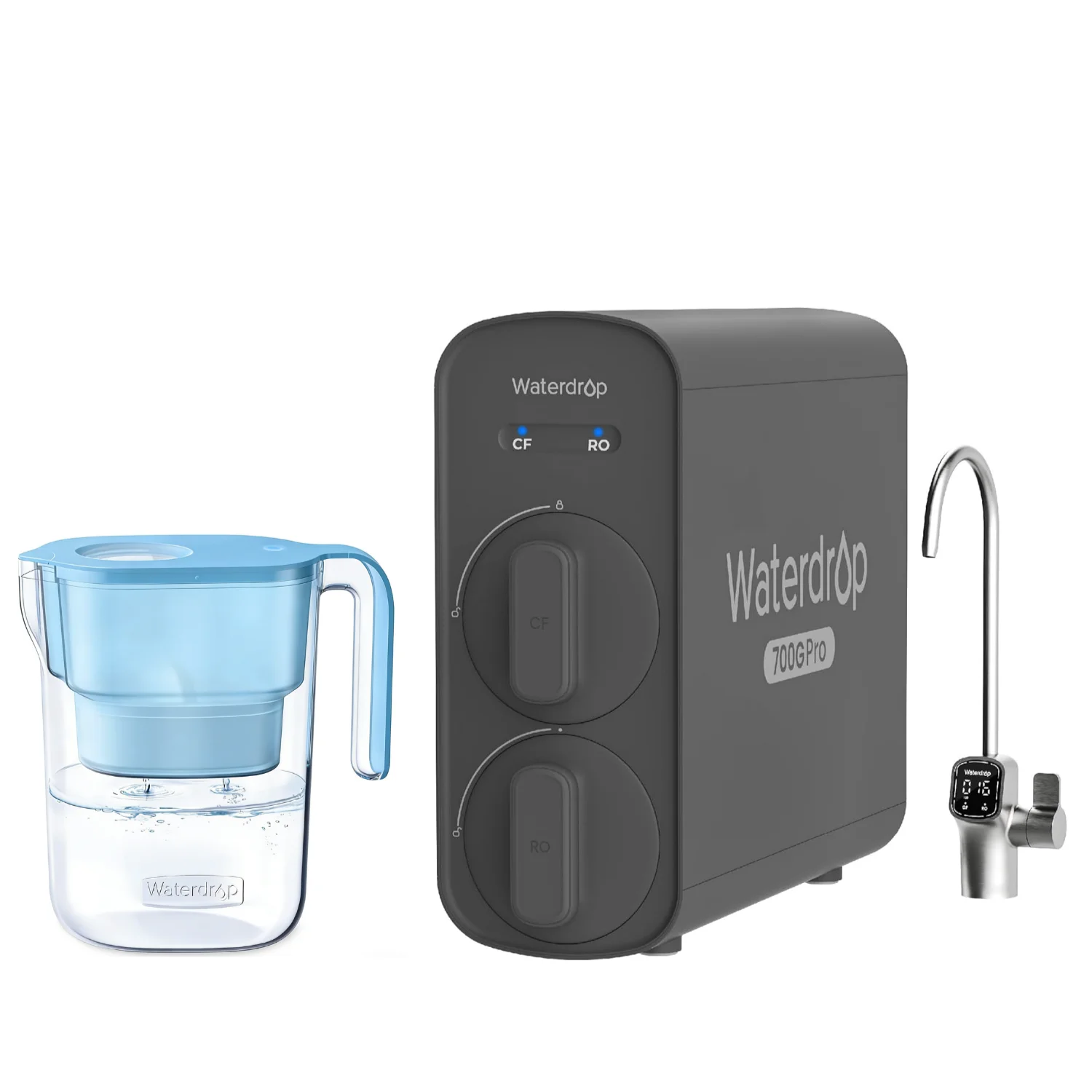 

[Двойной поток] Система обратного осмоса Waterdrop G5P700-Pro, включая кувшин с фильтром для воды с каплями воды и 1 фильтром