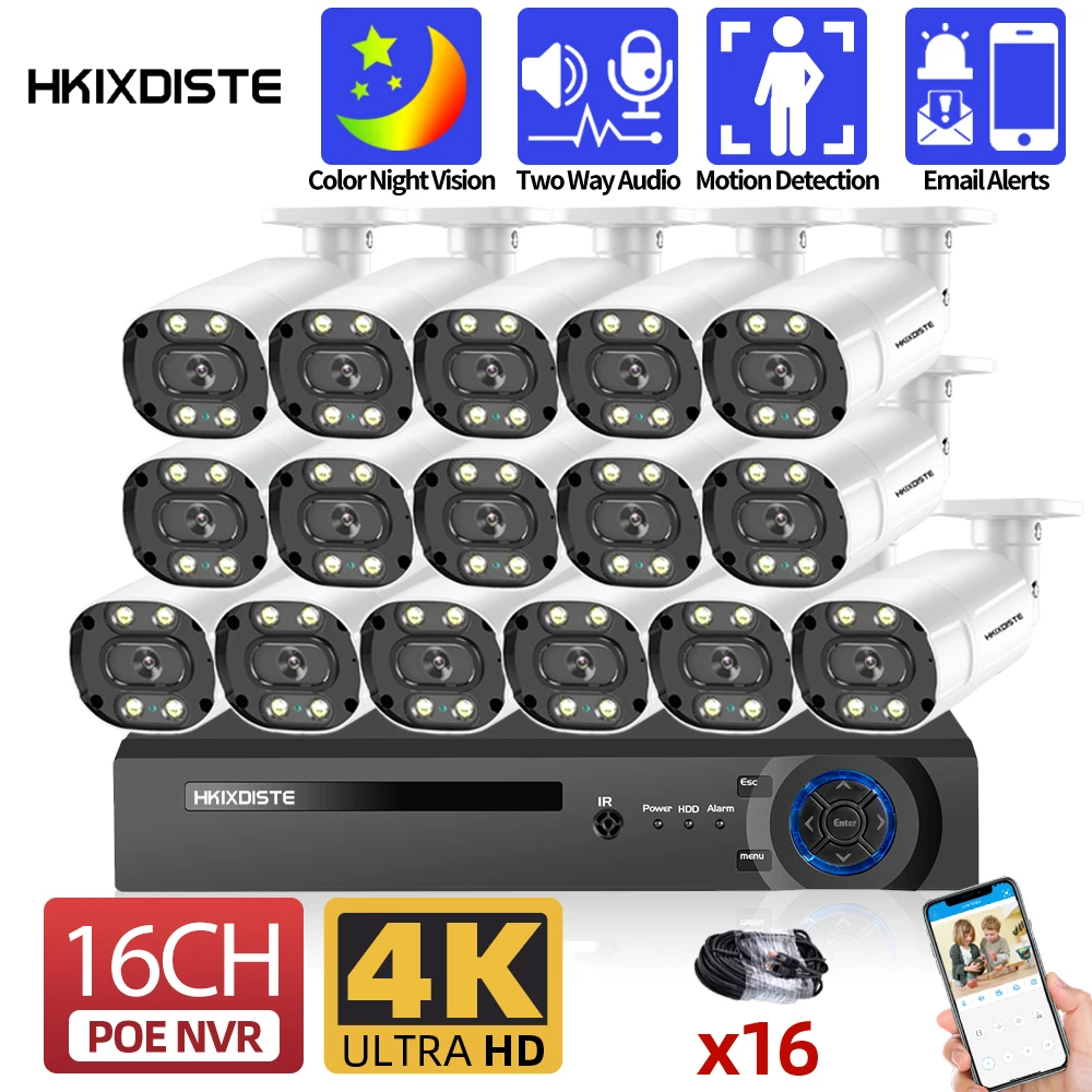 H.265 8MP 16CH POE NVR Kit Two Way Audio Home IP Monitoring Camera System 4K CCTV Video Surveillance Camera Security System P2P