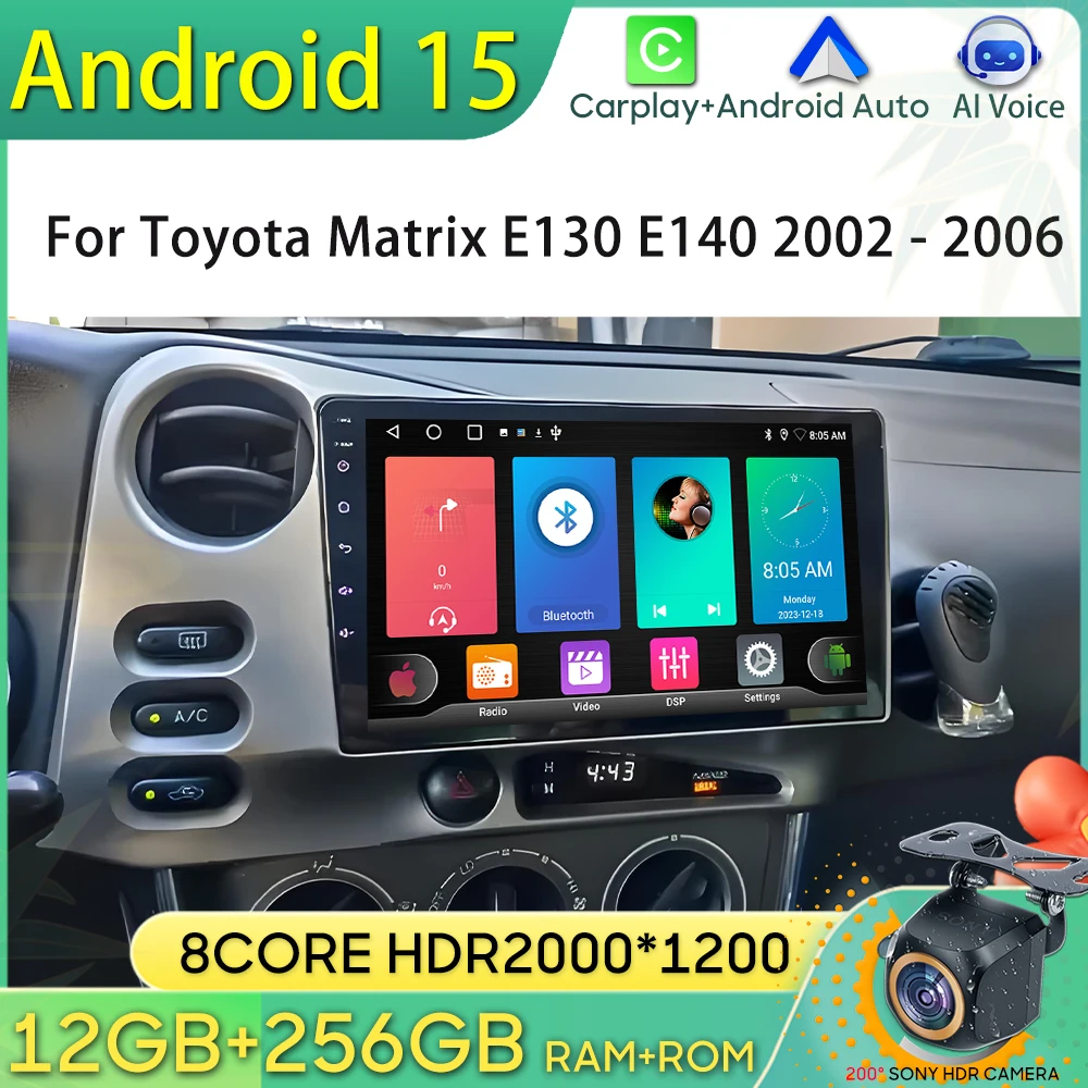 

Android 15 Car Radio For Toyota Matrix E130 E140 2002 - 2006 GPS Navigation Android Auto Carplay Wifi Video Stereo 4G BT No 2din
