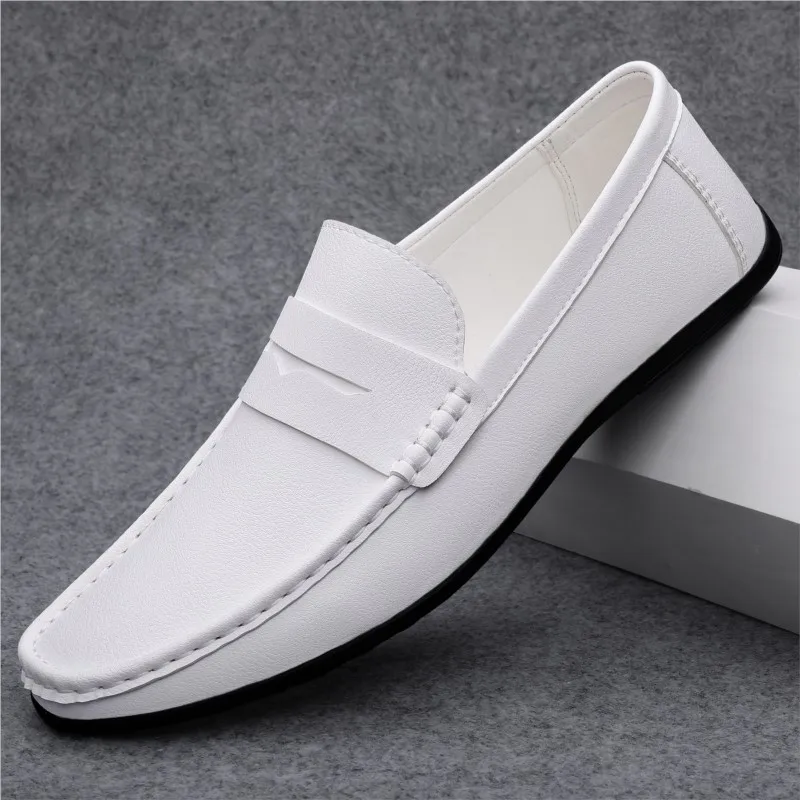 Soft Men Loafers Slip On Leather Men Casual Shoes Hollow Out Summer Footwear Flats Moccasins Plus Size 38-47