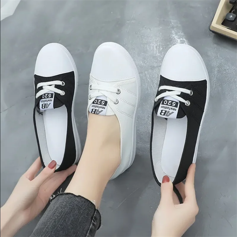 Women Canvas Shoes Soft Bottom Women\'s Shoes Shallow Flat Woman Shoes Leisure Sports White Non Slip Shoes Youth Women\'s Shoes