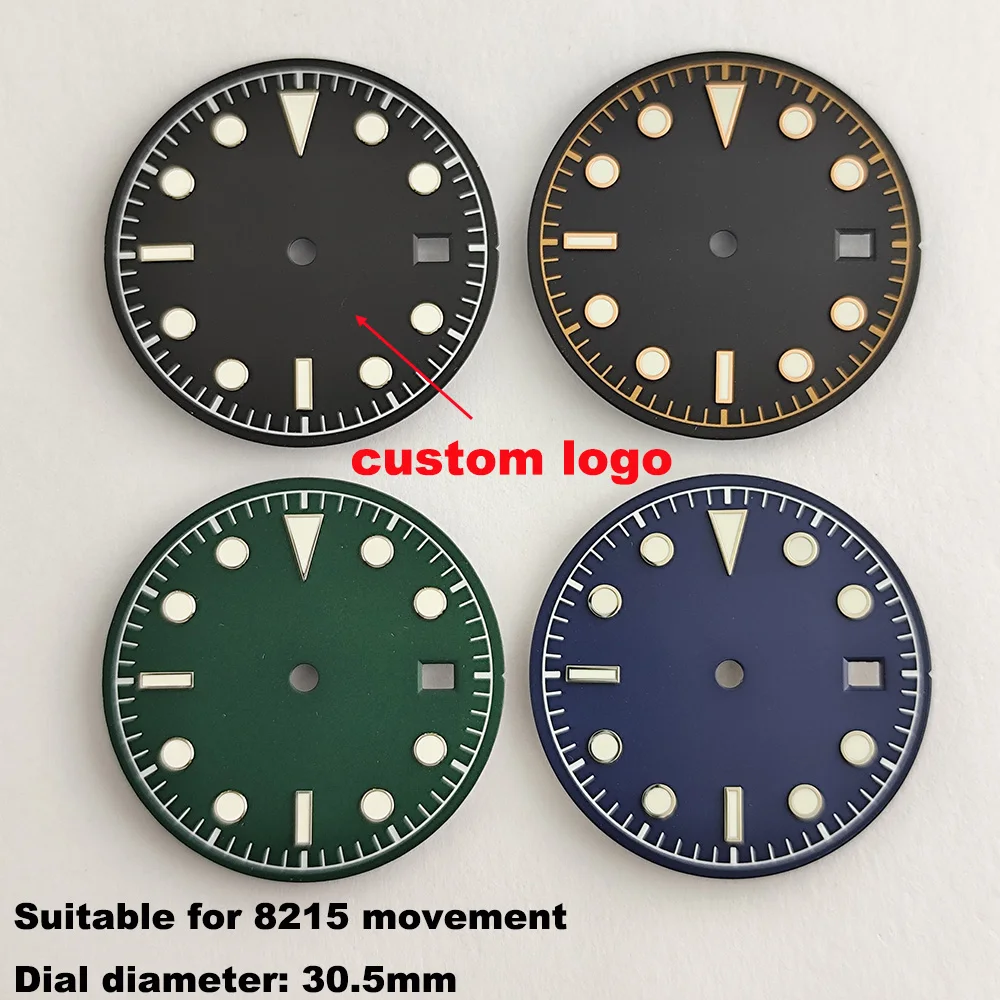 

Циферблат Miyota 8215, циферблат 30,5 мм, зеленый, светящиеся стрелки 8215, подходит для аксессуаров для часов с механизмом 8215