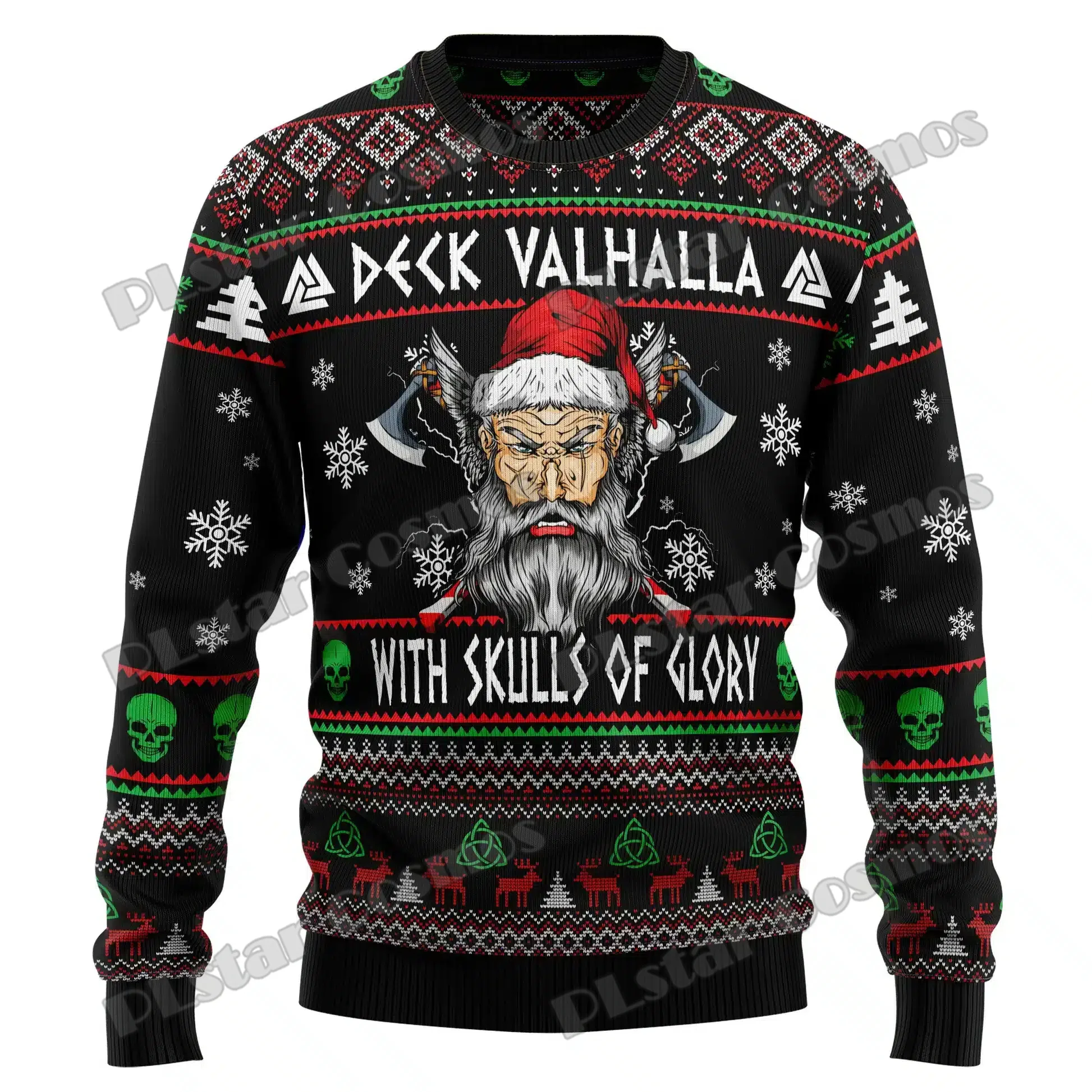 Autumn Winter Unisex Casual Knit Pullover Sweater Deck Valhalla With Skulls Of Glory 3D Printed Men's Ugly Christmas Sweater MY1