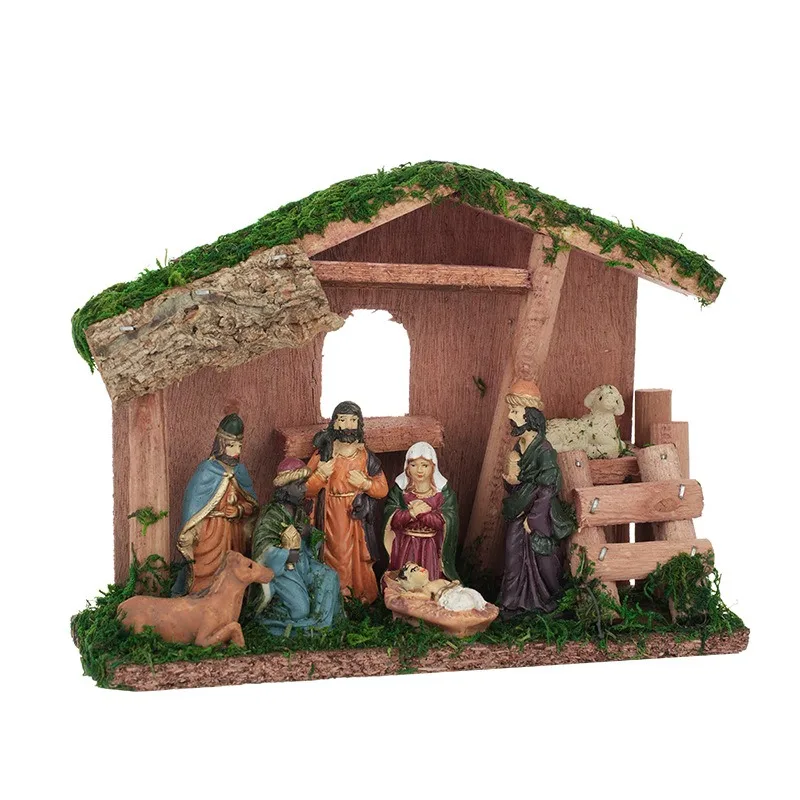 Nativity Scene Ornament High-Quality Jesus Birth Scene Christmas Decoration Handcrafted Wooden House Ornament For Church Member