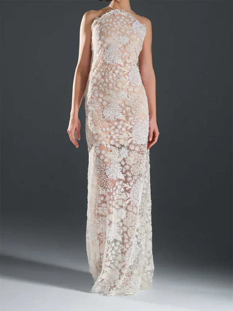 클래식 홀터넥 민소매 레이스 스트레이트 정장 이브닝 드레스 생일 파티 댄스 파티 드레스 맞춤형