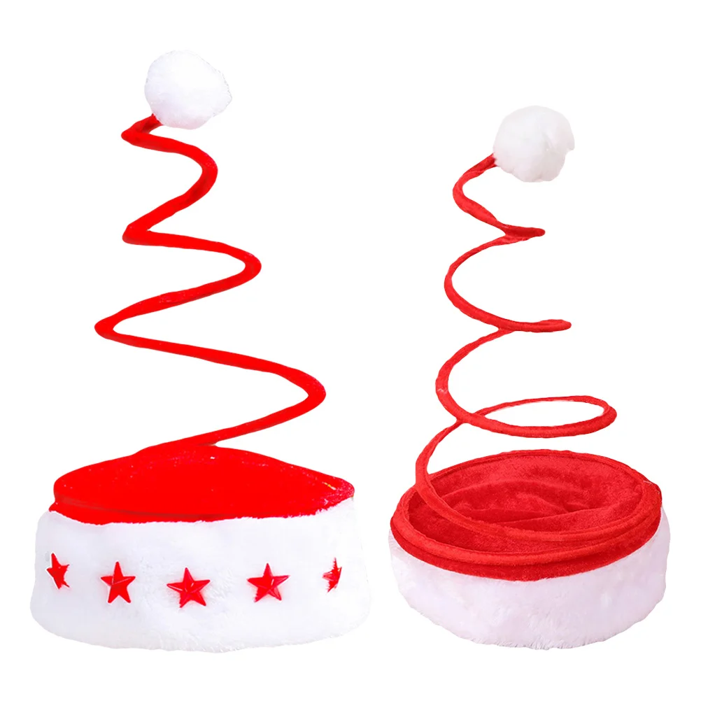 Spiral Christmas Hat with Light Spring Santa Hats Cap Pulled Cloth Child for Kids