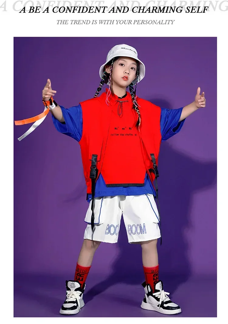 Kinder Hip-Hop-Weste-Set, trendiges Street-Dance-Outfit für Jungen und Mädchen, Jazz-Tanz-Trainings- und Auftrittskleidung – Detail 15