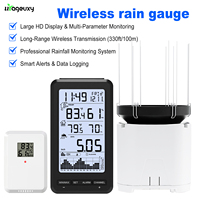 Wireless Digital Rain Gauge with Thermometer - Self-Emptying Collector Indoor/Outdoor Temperature/Humidity Monitor Large Display
