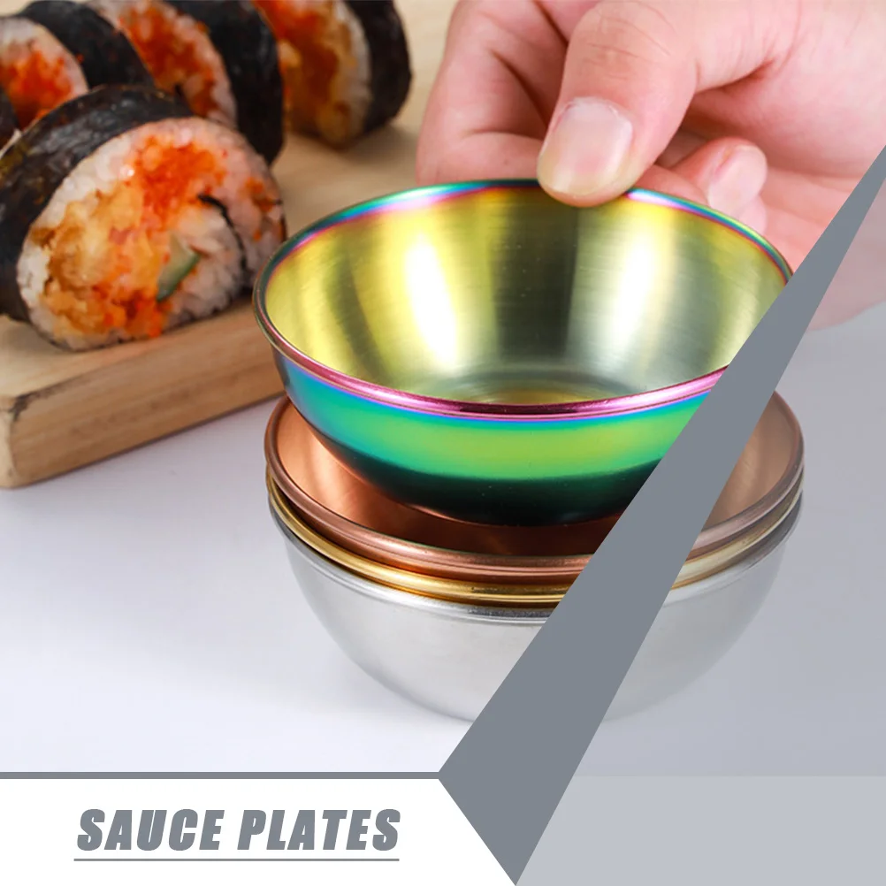 

8pcs Stainless Steel Sauce Dishes 8-Piece Appetizer Serving Plates Japanese Style Condiment Bowls For Soy Vinegar Chili Oil