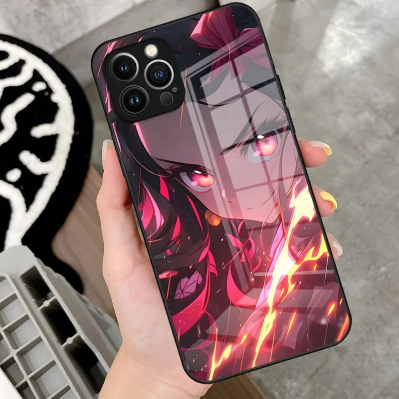 Anime Demon Slayer Phone Case For IPhone 15 Pro 14 13 12 11 Mini X XS XR Max 6 8 15pro Plus SE 2020 Glass Design Cove