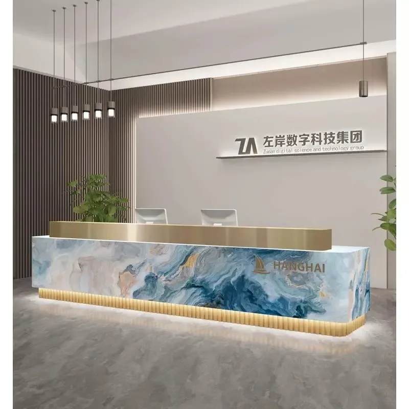 

Desk Table Aesthetic Reception Center Decor Room Office Table Counter Desk Long Front Clothes Elegant Modern Spa Furniture Bar