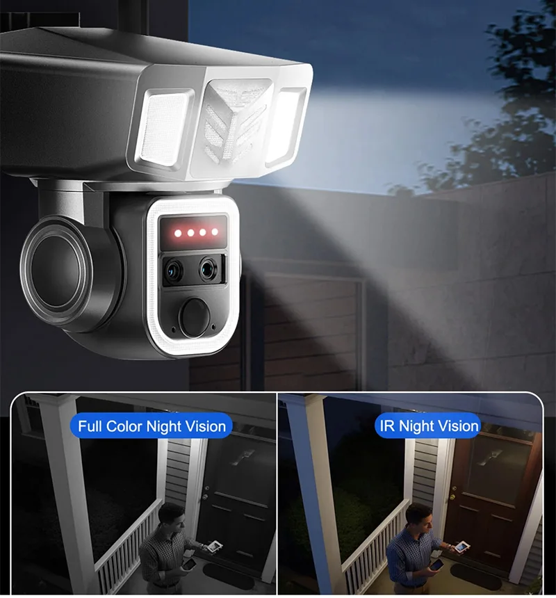 Saikiot 4G WIFI 20X Optical Zoom Solar PTZ Camera Outdoor 4MP 2K Dual lens Auto Tracking Color Night Vision Solar CCTV Camera