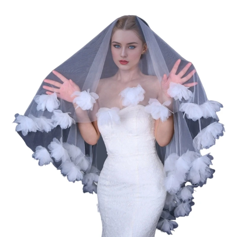 Breathable Veil with Hair Comb Double Layer Ribbon Mariage Veil Wedding