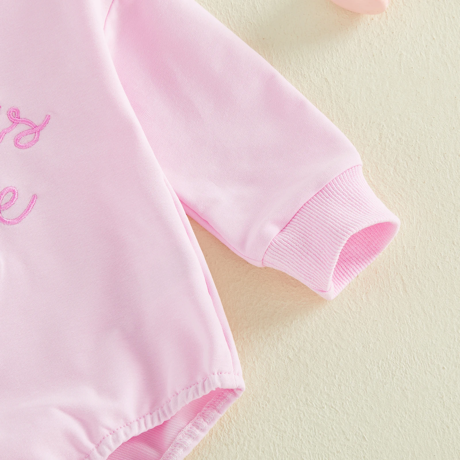 Baby Girls Fall Romper Adorable Letter Bow Embroidery Crew Neck Long Sleeve Jumpsuit