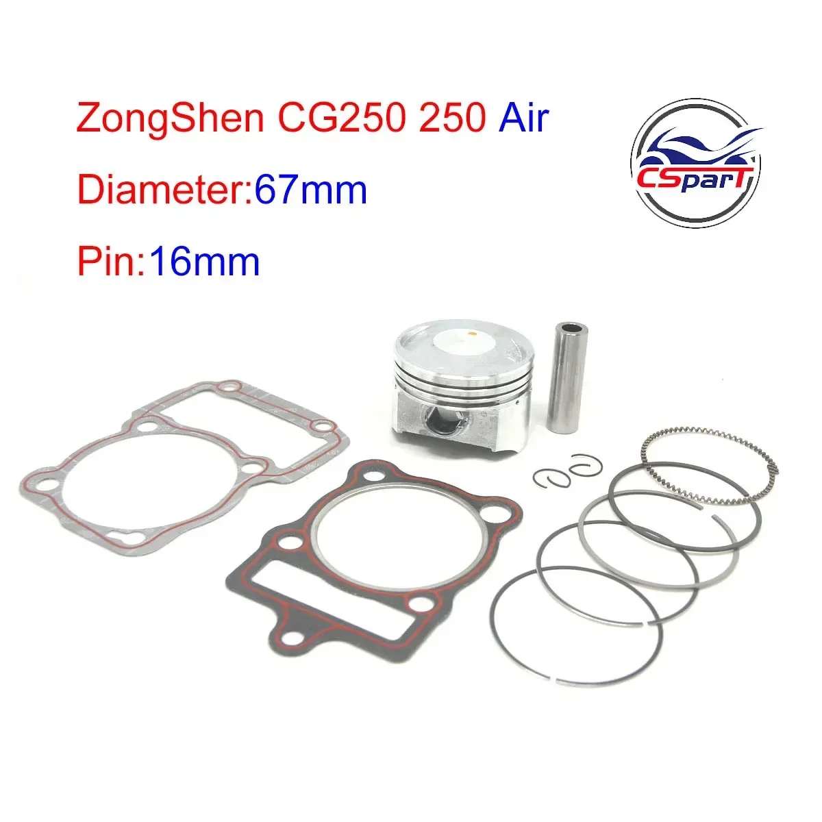 CG250 67mm 16mm Piston For Honda Lifan  Zongshen Loncin CG 250CC  CG250 piston ring Gasket  ATV Quad Dirt Bike Motorcycle