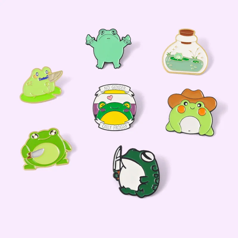 Green Frog Enamel Pins Cowboy Hat Cute Lovely Metal Brooches Lapel Badge Jewelry Gift for Friends Free Shipping