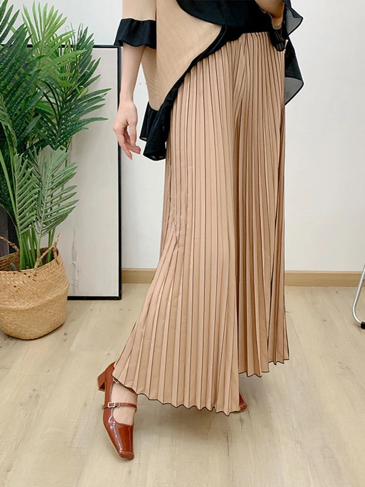 LANMREM-conjunto plisado de dos piezas para mujer, Top Irregular con volantes y pantalones informales de pierna ancha, ropa elegante holgada,