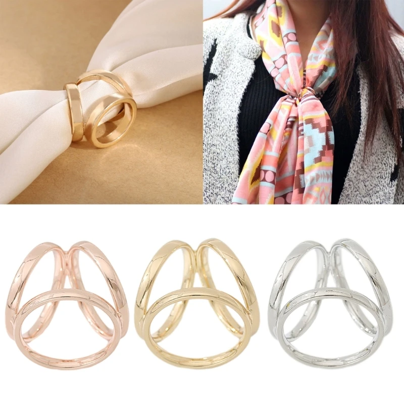 Hollow Round Silk Scarf Buckle Clip Alloy Shawl Scarf Brooch Pin Wedding Dress Brooches for Women Clothing Accessories B03E