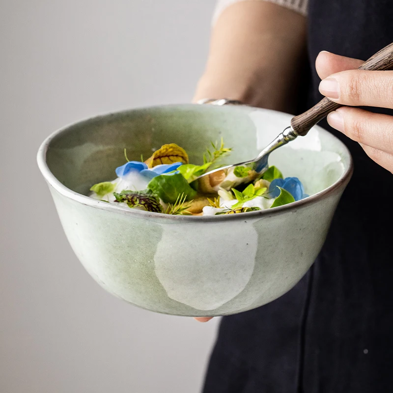 

New Kiln Change Glaze 6 Inch Noodle Bowl Household Irregular Ceramic Bowl One Person Eating Salad Bowl Vintage Cutlery