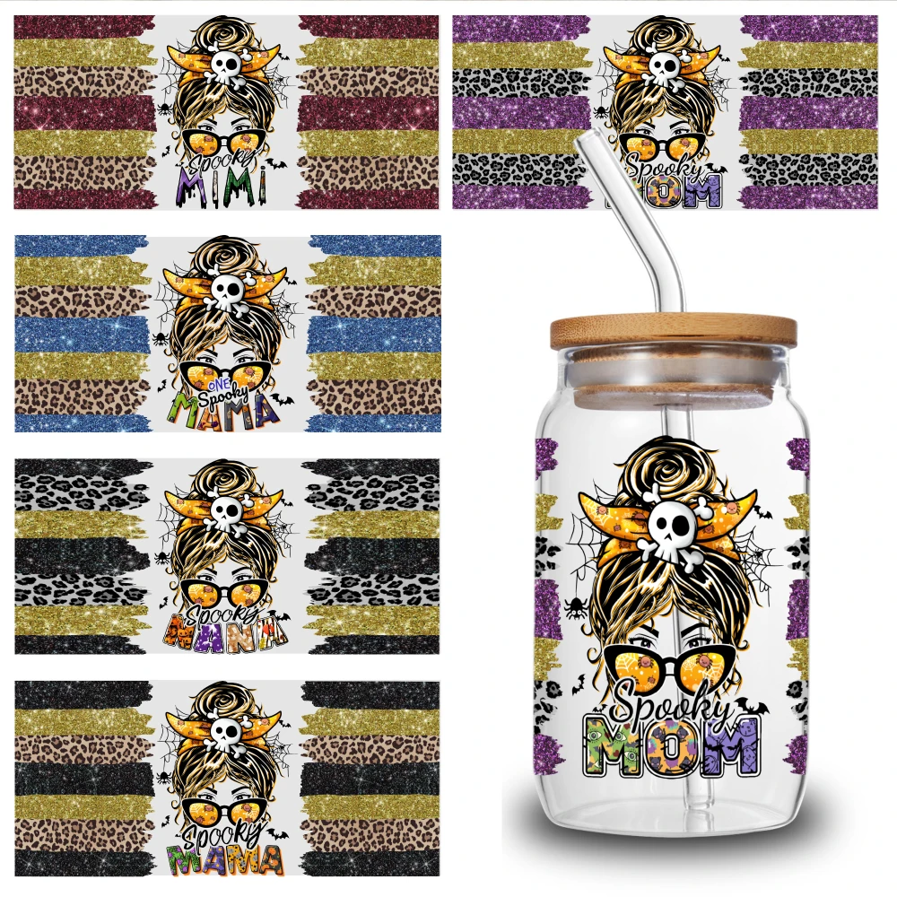 5 Sheets Leopard Cheetah Glitter Gold Silver Pink Orange Blue Purple UV DTF Stickers Waterproof Rub
