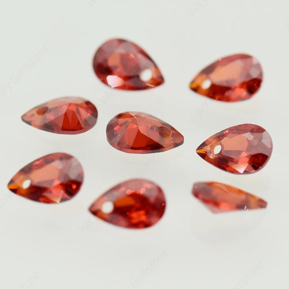 Brilliant Single Hole AAAAA Pear Cut Orange Loose Cubic Zirconia cz Stone For Jewelry Making 4x6~15x20mm Wholesale