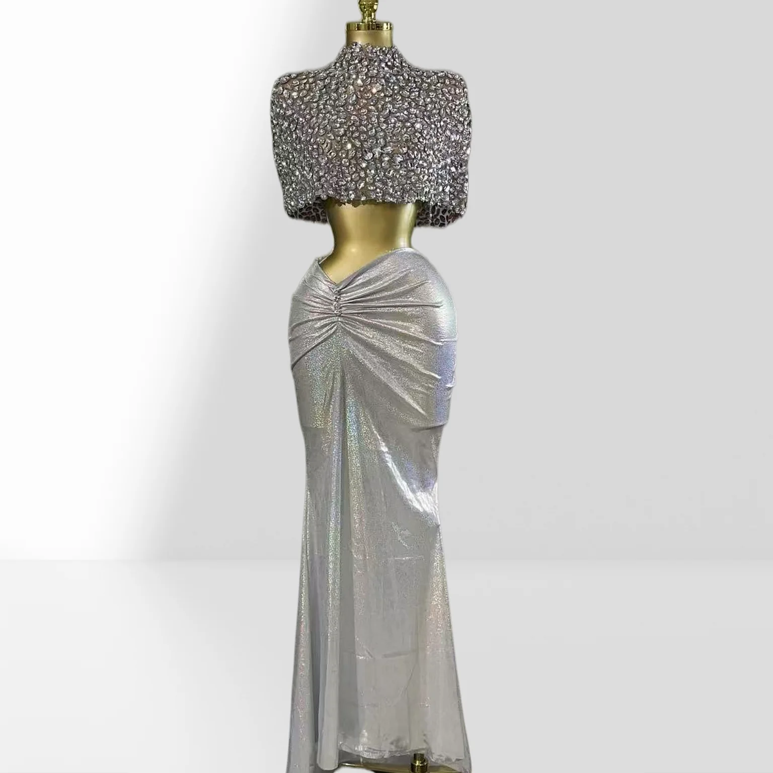 Stylish Expose Wasit Woman Set Luxury Crystal Cloak AndLong Mermaid Skirt  2 Pieces Birthday Party Dress Wedding Party Vestido - view 2