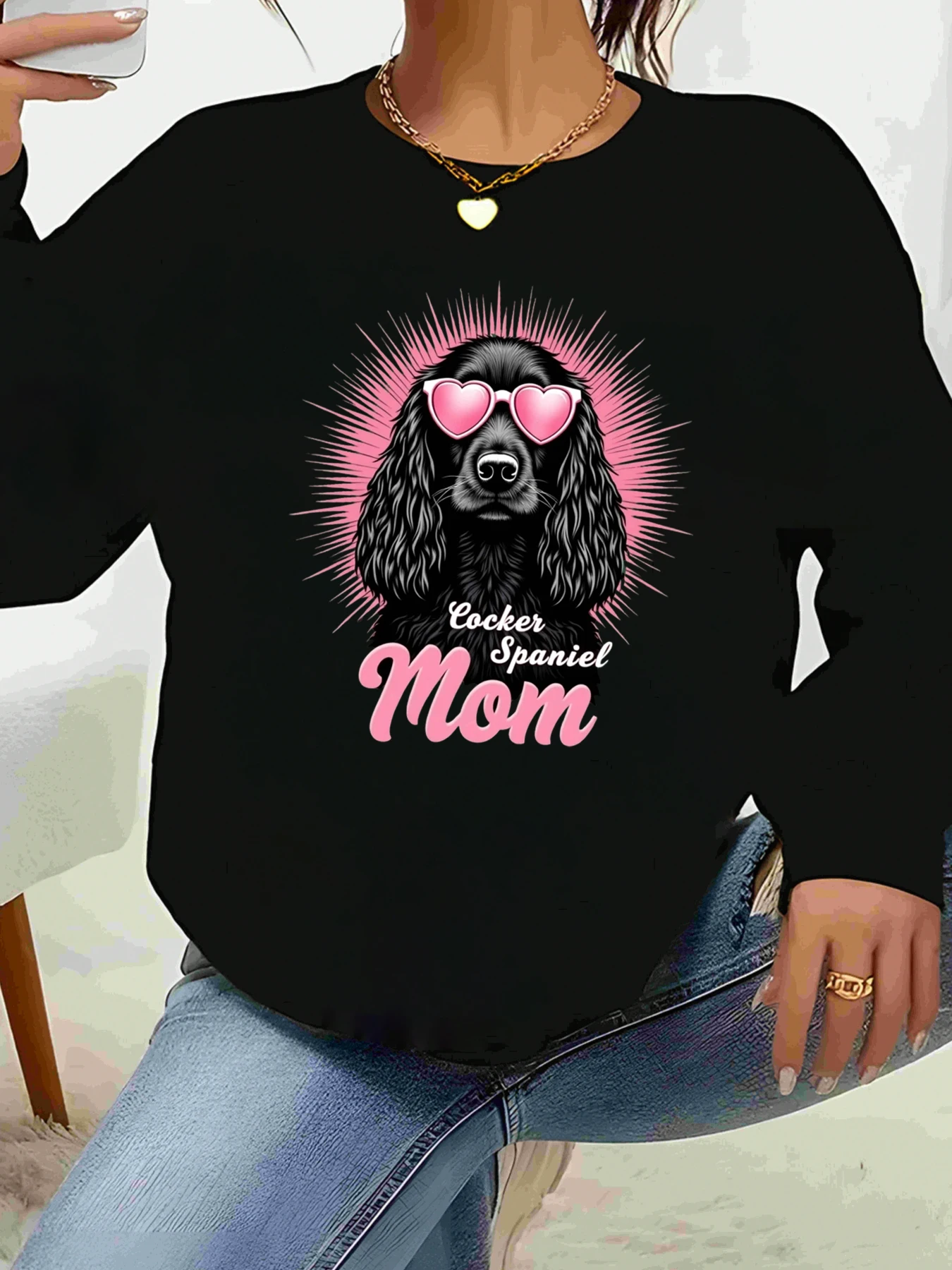 

Кокер-спаниель, солнцезащитные очки для мамы с розовым сердечком, футболка с длинными рукавами и принтом, повседневная одежда на день матери, женская одежда