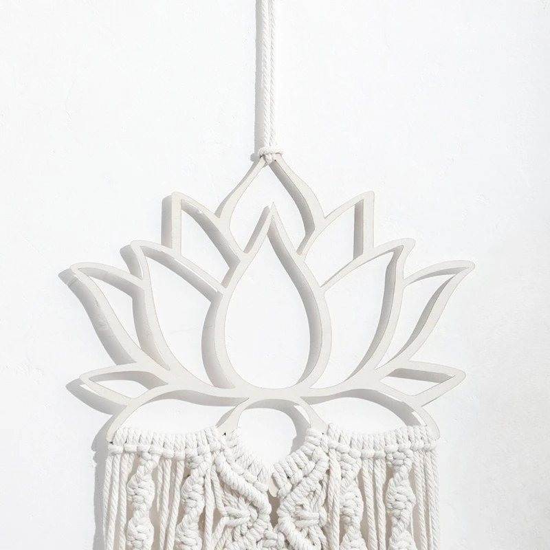 Bohemian handmade blue lotus wood bead woven cotton rope tapestry decoration creative gift home pendant