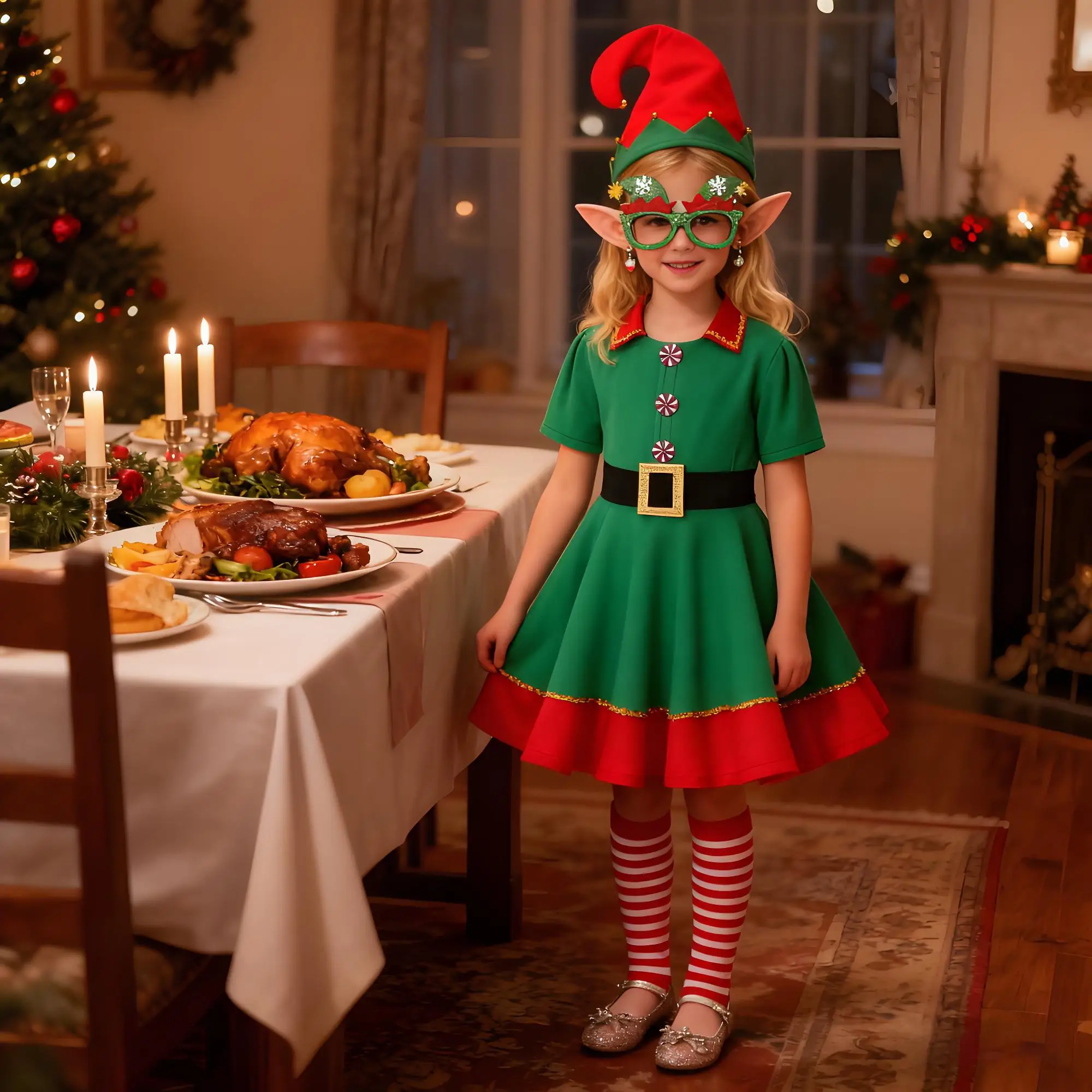 2026 Green Elf Girls Christmas Costume Festival Santa Clause for Girls New Year Children Clothing Fancy Dress Xmas Party Dress