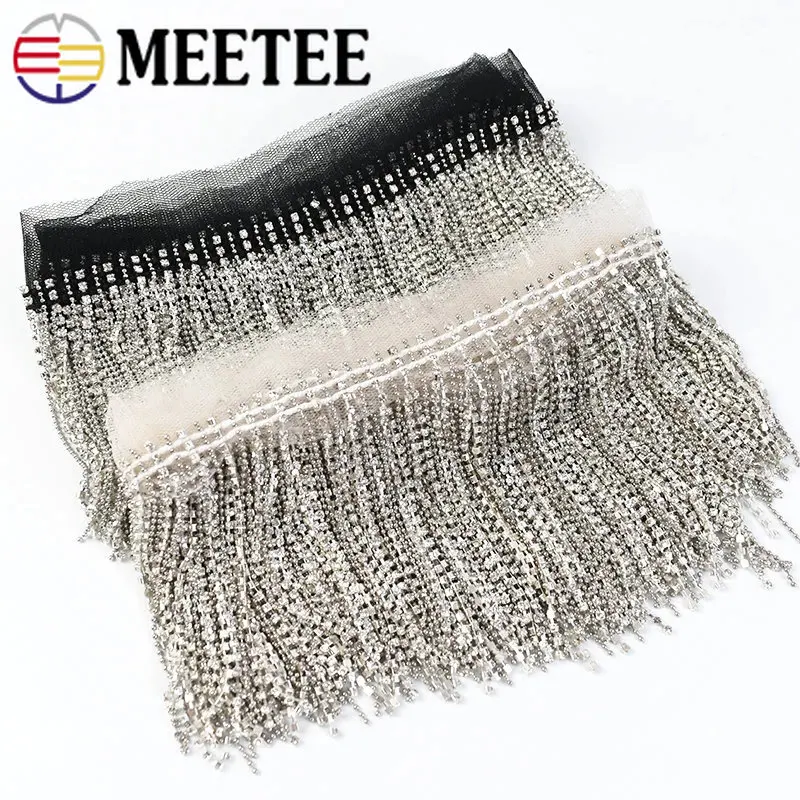 1Yard 9cm Metal Chain Lace Trim Beaded Tassel Fringe Mesh Fabric Skirt Dress Decoration Ribbon DIY Sewing Accessories
