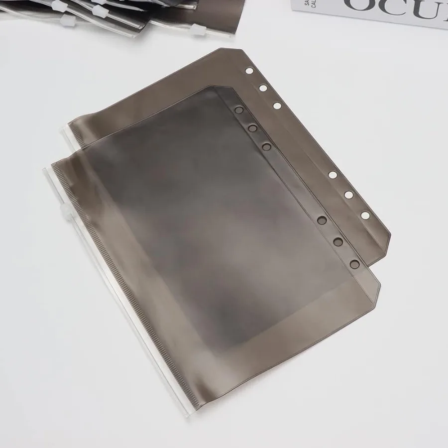 Kieszenie do segregatora A5, czarne, z zamkiem błyskawicznym, przezroczyste koperty budżetowe z PVC, 12 sztuk, 6 otworów, torby do przechowywania dokumentów do segregatora.