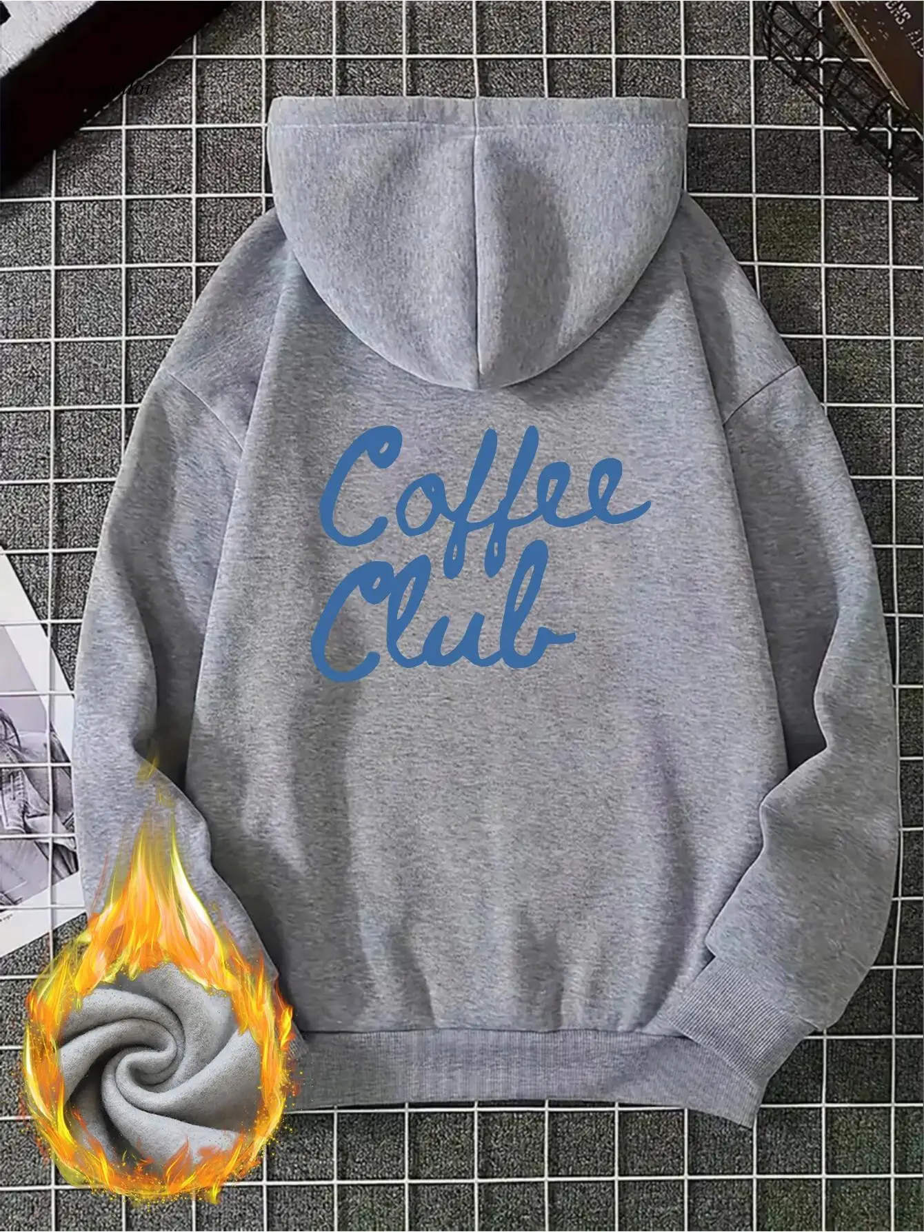 Elegantes Sweatshirt mit Aufdruck „COFFEE CLUB“. |   Stilvoller Langarm-Pullover-Hoodie, Weihnachts- und Winterbekleidung