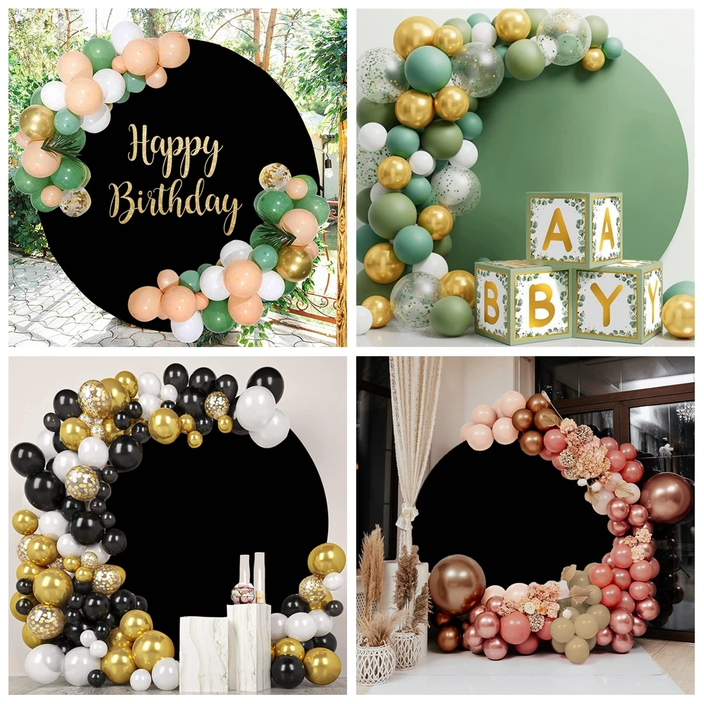 White Solid Color Birthday Round Backdrop Cover Baby Shower Wedding Party Customized Poster Circle Backgrounds Photocall Photo