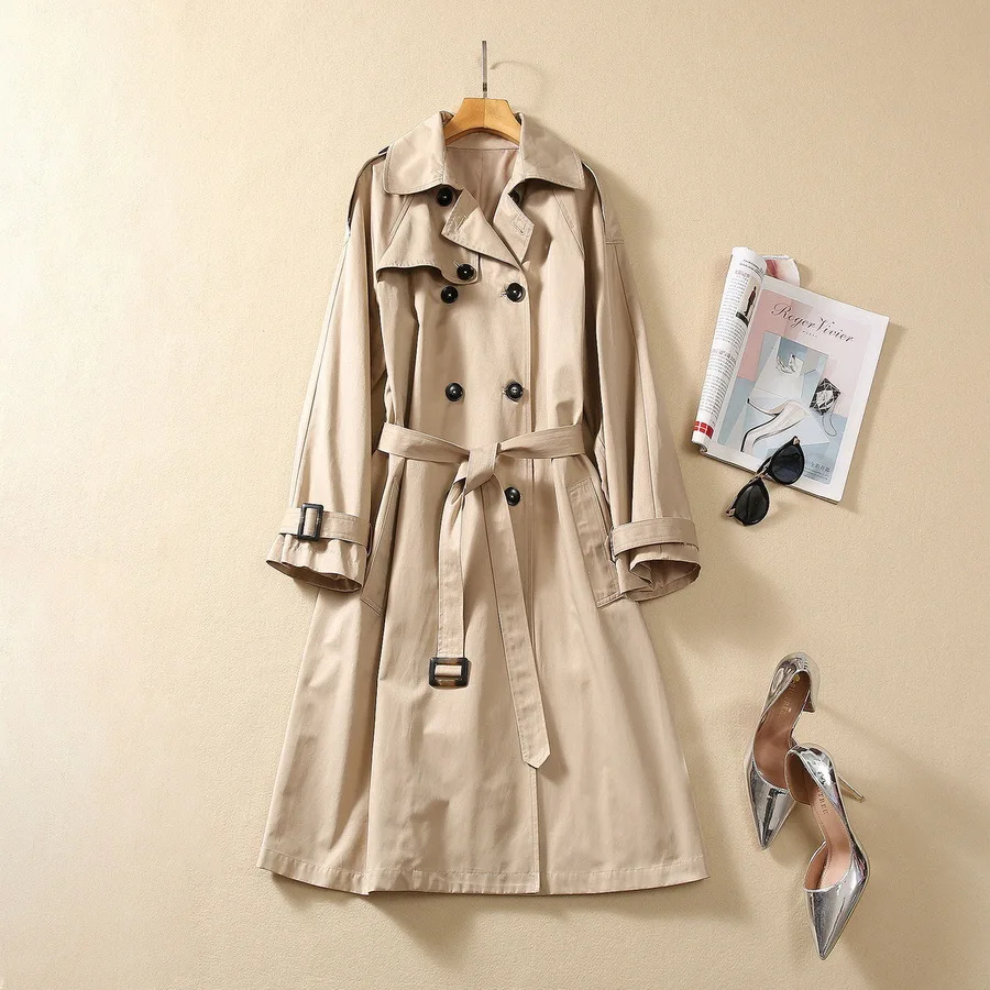 

European and American women's clothing 2023 autumn new Long-sleeved suit collar double-breasted Fashion trench coat