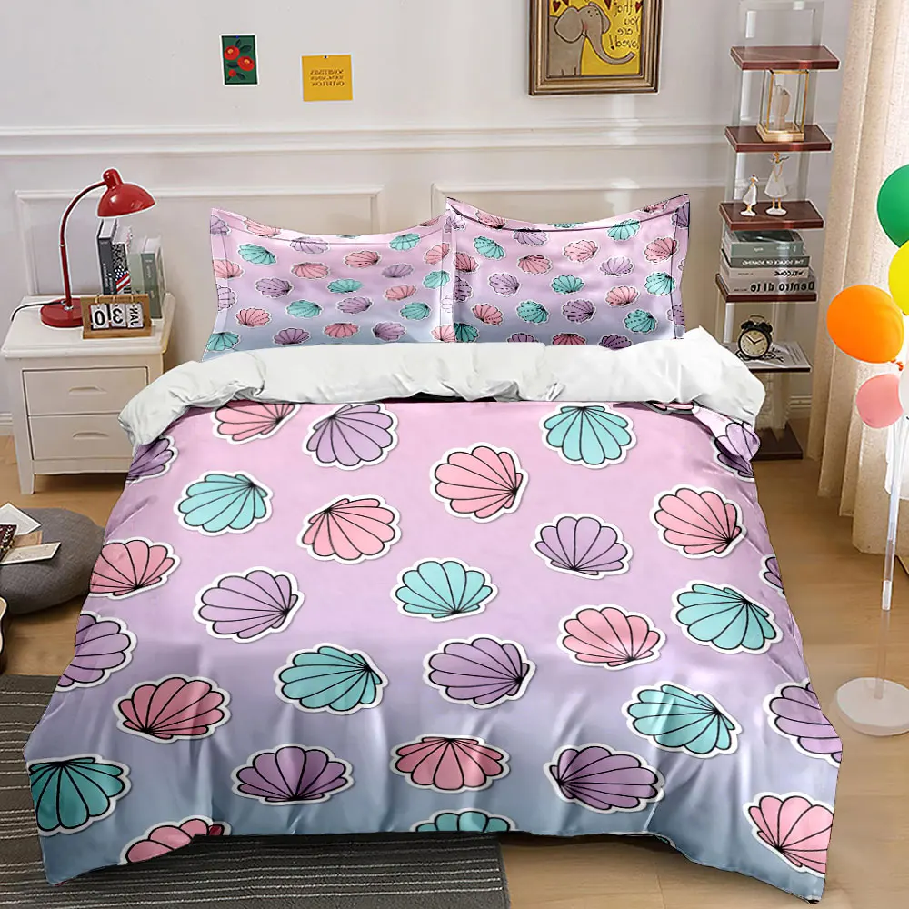Colorful Seashell Sticker Set Bedding Set with 1 Duvet Cover 2 Pillowcases Single Double King Queen, Gift