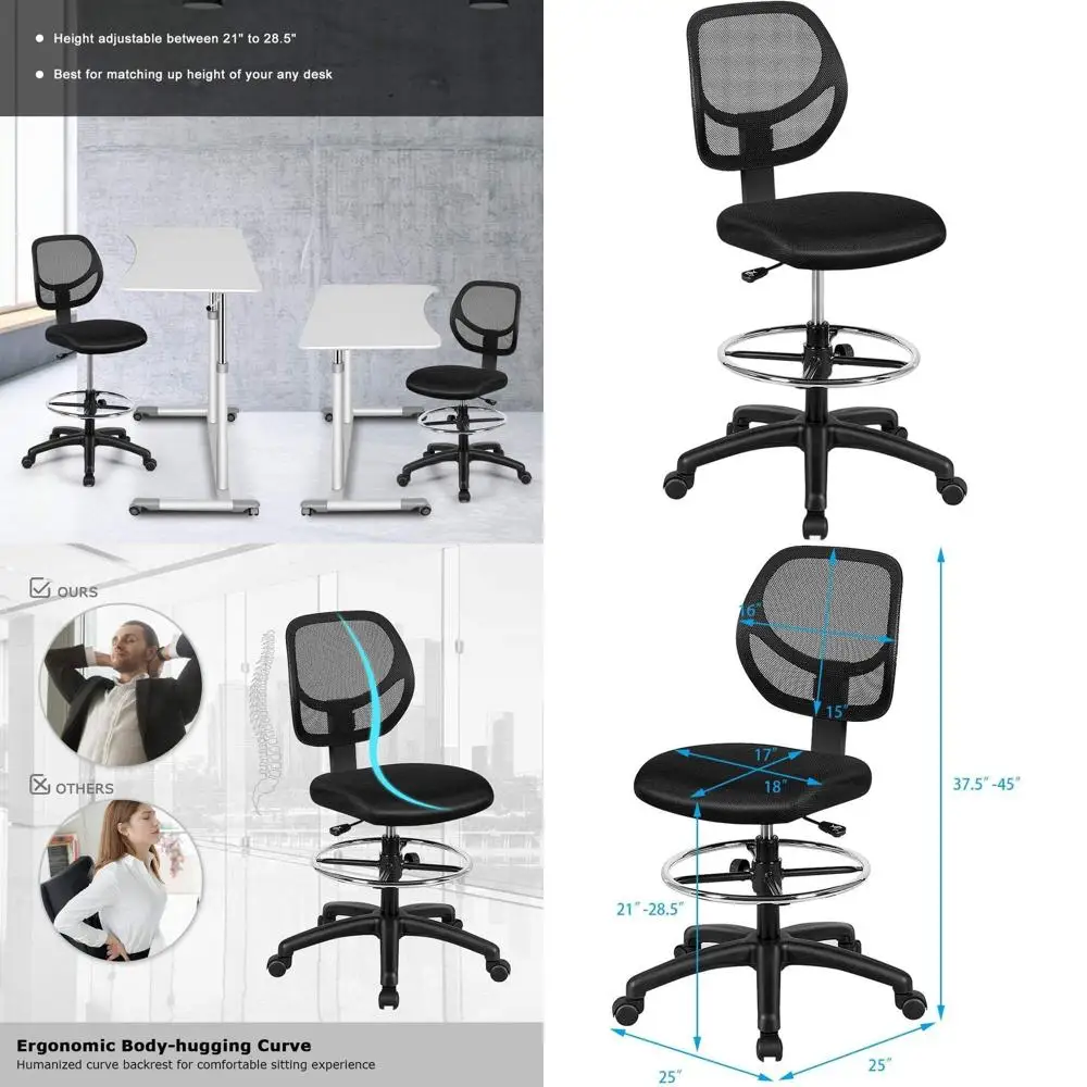 

Ergonomic Adjustable Height Office Chair with Footrest and Backrest for Home & Computer Desk