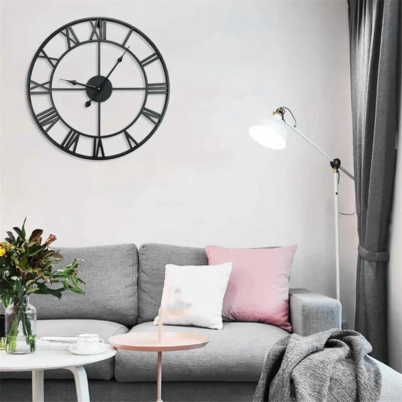 

Roman Numeral Clock Wall Clock Retro Clock Decorative Wall Clock Round Iron Precision Silent Living Room Decoration