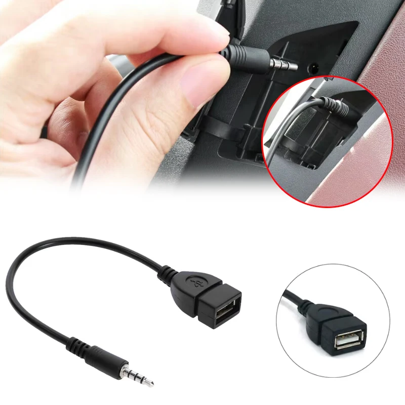 

3.5mm USB Audio Jack Adapter Male Round Head To USB Port Plug USB Flash Drive Mp3 Data Transfer Cable Car Interior Accessories