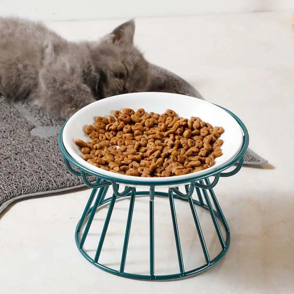 Comedero de cerámica para mascotas, cuenco cómodo anticervical para espondilosis, tazón de comida para gatos, marco de hierro duradero, bebedero, 1