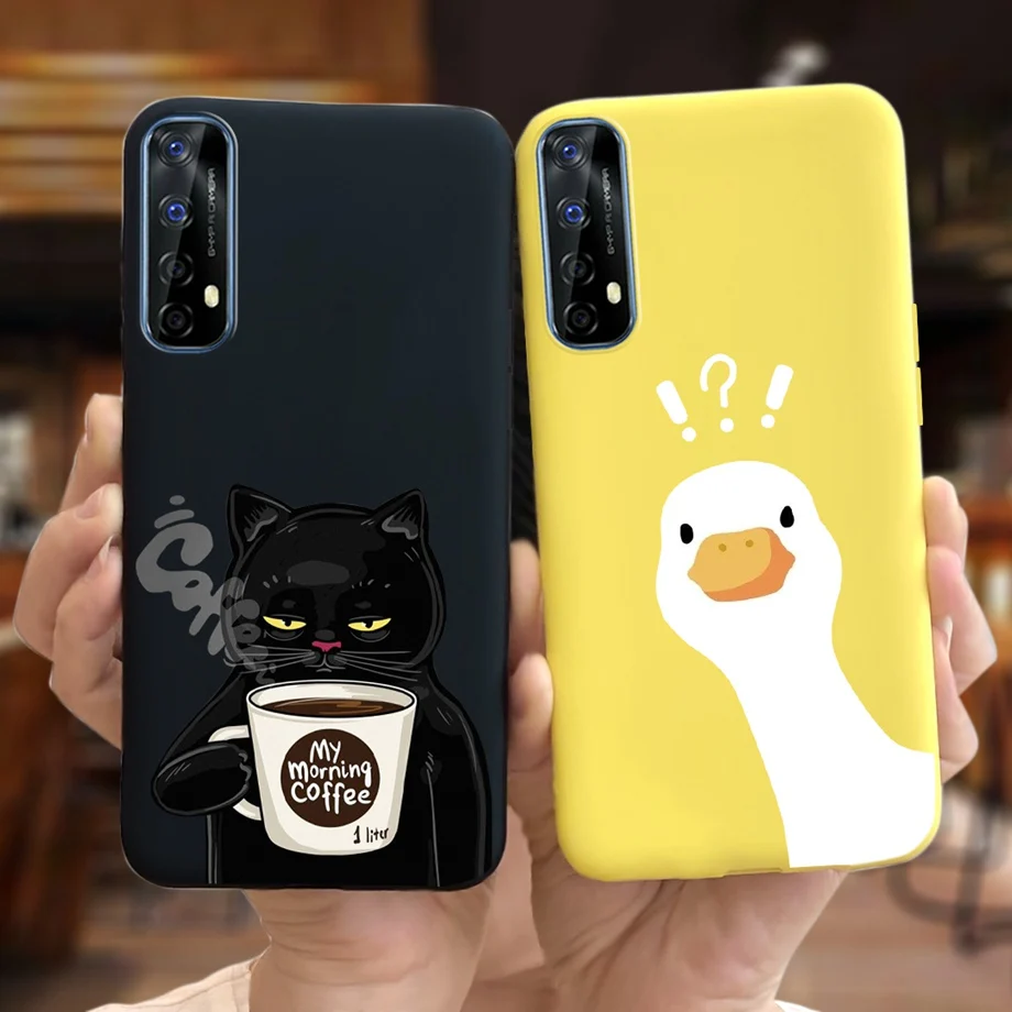 For Realme 7 4G Global Version Case Matte Liquid Silicone Bumper Shell For Realme7 RMX2155 Back Cover Lovely Cat Design Fundas